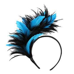 Stirnbänder Damen Sommer Breit Farbenfrohe Fancy Kopfbedeckung Flapper Vintage-Headband Schweißband Breit (Blue, One Size) von IQYU