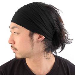 Stirnbänder Mädchen Teenager für und Frauen, leichtes, bequemes japanisches Bandana, Herren-Stirnband Haartücher Damen Binden Groß (Black, One Size) von IQYU
