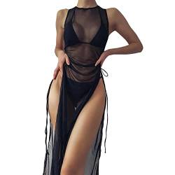 Strandponcho Damen Chiffon: Durchsichtiges Bikini Cover Up Strandkleid - Sexy Transparent Strandkleider Lange Mesh-Kleid Leicht Strandtunika Mit Schlitz-Durchsichtig Kleid Strand Cover-Up Bademode von IQYU