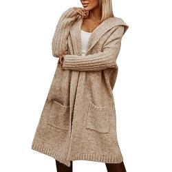 Strickjacke Mit Kapuze Damen Grün - Longstrickjacke Damen Große Größen Strickjacken Mit Taschen Damen-Strickjacke Warm Grobstrickjacke Baumwolle Cardigan Elegant Strickcardigan Winter Strickmantel von IQYU