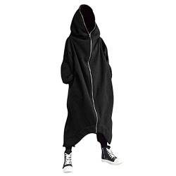 Wintermantel Herren Lang,Men'S Personality Dark Style Long Hooded,Solide Farbe GanzköRper-ReißVerschluss Pullover Jacke,Casual Trenchcoat Herren Lang,Mode Kapuzenjacke Herren Schwarz von IQYU