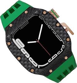 IRJFP Uhrengehäuse aus Karbonfaser, Fluorkautschuk-Armband, für Apple Watch 44 mm, 45 mm, 49 mm, Titan-Metallrahmen, Stoßstange, Sport, wasserdichte Armbänder, Verschluss aus 316L-Edelstahl, für von IRJFP