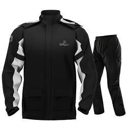 IRON JIA’S Regenanzug Herren Motorrad Regenjacke Wasserdichter Winddicht Atmungsaktiver Reflektierender mit Kapuze mit Reißverschluss Hochwertige Outdoor Regenmantel-XL von IRON JIA'S