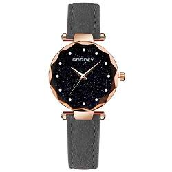 Uhr mit Zifferblatt aus Edelstahl und Hintergrund Galaxy Sterne Glitter weiches Lederarmband Farbe Grau von IROX