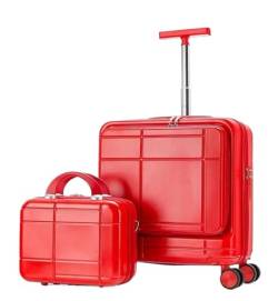 IRYZE Koffer Reisekoffer 2-teilige Sets Spinner 18-Zoll-Koffer, Mit Teleskopgriff, 14-Zoll-Kosmetikkoffer Trolley Boardcase (Color : Rood, Size : 14+18in) von IRYZE