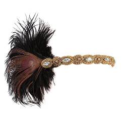 ISAKEN 1920s Feder Stirnband Elastische Haarband Boho Kristall Strass Feder Kopfbedeckung Vintage Party Festival Haarschmuck für Frauen und Mädchen Bühnenperformance von ISAKEN