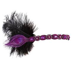 ISAKEN 1920s Feder Stirnband Elastische Haarband Boho Kristall Strass Feder Kopfbedeckung Vintage Party Festival Haarschmuck für Frauen und Mädchen Bühnenperformance von ISAKEN