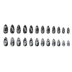 ISAKEN 24 Stück Halloween Falsche Nägel DIY Nail Art Stick on Nails Acryl Gefälschte Nägel Press on Nails Lange Künstliche Gefälschte Nägel mit Nagelkleber, Lustige Falsche Nägel für Frauen Mädchen von ISAKEN