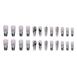 ISAKEN 24 Stück Halloween Falsche Nägel DIY Nail Art Stick on Nails Acryl Gefälschte Nägel Press on Nails Lange Künstliche Gefälschte Nägel mit Nagelkleber, Lustige Falsche Nägel für Frauen Mädchen von ISAKEN