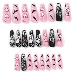 ISAKEN 24 Stück Halloween Falsche Nägel Kürbis Geisterdruck Süße Schädel Künstliche Nägel Press on Nails Schwarze Punk Schlange Gefälschte Sarg Nägel für Frauen Mädchen DIY Nail Art Zuhause von ISAKEN