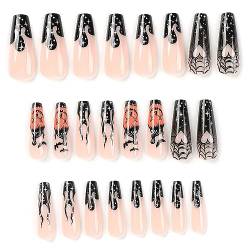 ISAKEN 24 Stück Halloween Falsche Nägel Kürbis Geisterdruck Süße Schädel Künstliche Nägel Press on Nails Schwarze Punk Schlange Gefälschte Sarg Nägel für Frauen Mädchen DIY Nail Art Zuhause von ISAKEN