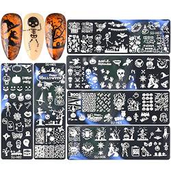 ISAKEN 6Pcs Nail Art Stamping Plate Halloween Nagelschablonen Edelstahl Nagel Stamping Plate Transfer Templates Nail Art Plates Nagelstempel Maniküre Tool Kit für Frauen Mädchen Halloween Dekoration von ISAKEN