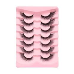 ISAKEN 7 Paare 3D Künstliche Wimpern Katzenauge Falsche Natürlicher Look Curly Cat Eye Lashes D Curl Wiederverwendbar Natürliche Wispies Fluffy Wimpern für Wispy Fake Wimpern von ISAKEN