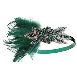 ISAKEN Federn Stirnband 1920er Jahre Damen Gatsby Haarbänd mit Kristall Strass Elastisch Haarband Haarschmuck Stirnbänder Kostümzubehör für Theme Party Hochzeit Burlesque Accessoire von ISAKEN