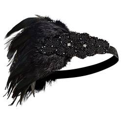 ISAKEN Federn Stirnband 1920er Jahre Damen Gatsby Haarbänd mit Kristall Strass Elastisch Haarband Haarschmuck Stirnbänder Kostümzubehör für Theme Party Hochzeit Burlesque Accessoire von ISAKEN