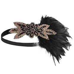 ISAKEN Federn Stirnband 1920er Jahre Damen Gatsby Haarbänd mit Kristall Strass Elastisch Haarband Haarschmuck Stirnbänder Kostümzubehör für Theme Party Hochzeit Burlesque Accessoire von ISAKEN