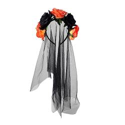 ISAKEN Halloween 2023 Tag der Toten, Rose Floral Crown Schleier Haarschmuck Stirnband Länge Haarreif Kopfschmuck Party Dekoration Gothic Hexen Kostüm für Halloween Karneval Fasching Cosplay von ISAKEN