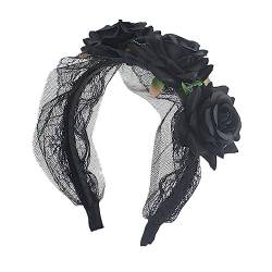 ISAKEN Halloween Blume Stirnband Tag der Toten Krone Kopfschmuck Damen Gothic Stirnbänder Für Halloween Party Birthday Requisiten Cosplay Festival Kopfschmuck Stirnband von ISAKEN