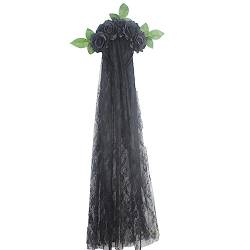 ISAKEN Halloween Tag der Toten für Haarreif, Damen Schwarz Schleier mit Schleier und Rose Stirnband Prinzessin Haarreifen Geister Kostümzubehör Tag der Toten Haarschmuck für Halloween Karneval Party von ISAKEN