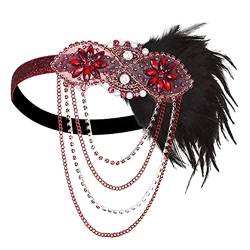 ISAKEN Vintage Stirnband Feder Haarband 1920er Jahre Flapper Kopfschmuck Kostümzubehör Elastisch Haarband Haarschmuck Stirnbänder für Frauen Cocktail Party Retro Thema von ISAKEN