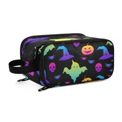 Abstrakte Regenbogen Happy Halloween Hexe Reise Kulturbeutel für Frauen Mädchen Männer Tragbare Wasserdichte Waschtasche Kosmetiktasche Make-up Fall, #1, Einheitsgröße, Beauty Case von ISAOA