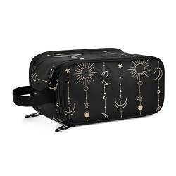 Black and Gold Sun MoonTravel Kulturbeutel für Frauen Mädchen Männer Tragbare Wasserdichte Waschtasche Kosmetiktasche Make-up Fall, #16, Einheitsgröße, Beauty Case von ISAOA