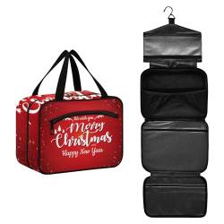 Große Kapazität hängende Reise Kulturbeutel Waschbeutel für Frauen Männer Tragbare Kosmetiktasche Rot Weihnachten Schneeflocke Dekorative Dezember Make-up Organizer Tasche, #1, M, Beauty Case von ISAOA