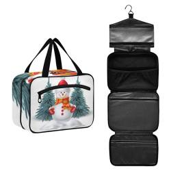 Große Kapazität hängende Reise Kulturbeutel Waschbeutel für Frauen Männer Tragbare Kosmetiktasche Schneemann mit Weihnachtsbäumen Make-up Organizer Tasche, #1, M, Beauty Case von ISAOA