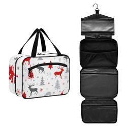 Große Kapazität hängende Reise Kulturbeutel Waschbeutel für Frauen Männer Tragbare Kosmetiktasche Weihnachten Hirsch Baum Make-up Organizer Tasche, #6, M, Beauty Case von ISAOA