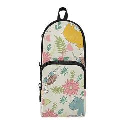 ISAOA Lustiges Nilpferd Blumen Große Federmäppchen Stifteetui Halter Schreibwaren Organizer für Schule Kinder Teenager Mädchen Jungen, #1, Einheitsgröße, Schulranzen-Set von ISAOA