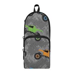 ISAOA Monster Track Nahtloses Grunge-Muster mit bunten Autos Große Federmappe, Stiftehalter, Schreibwaren-Organizer für Schule, Kinder, Teenager, Mädchen, Jungen, #3, Einheitsgröße, Schulranzen-Set von ISAOA