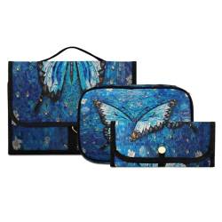 Kulturbeutel-Set zum Aufhängen, mit Haken, Motiv: blauer Schmetterling, Reise-Make-up-Koffer, tragbarer Kulturbeutel, Kosmetikpinsel-Organizer für Damen und Mädchen, 3-teilig, #02, 3-teiliges Set, von ISAOA