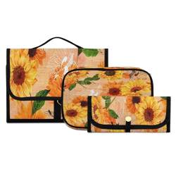 Kulturbeutel-Set zum Aufhängen mit Haken, Aquarell-Sonnenblumen, Reise-Make-up-Kit, tragbarer Kulturbeutel, Kosmetikpinsel-Organizer für Damen und Mädchen, 3-teilig, #12, 3-teiliges Set, Kulturbeutel von ISAOA