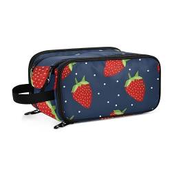 Kulturbeutel mit roten Erdbeeren, gepunktet, für Damen, Mädchen, Herren, tragbar, wasserdicht, Kosmetiktasche, Make-up-Tasche, #13, Einheitsgröße, Beauty Case von ISAOA