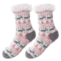 ISIYINER Kuschelsocken Damen Winter Hausschuhe Socken Nicht Gleiten Strick Fleece Gefütterte Warme Slipper-Socken für Damen und Mädchen Innen-Socken Geschenk, Einheitsgröße von ISIYINER