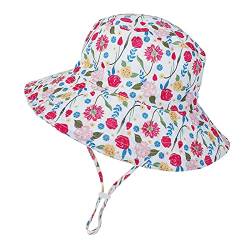 Mädchen Sonnenhut Kinderhut Fischerhut Sommer Verstellbarer Hut mit Breiter Krempe UV-Schutz UPF 50+ für den Urlaub Reise Outdoor-Aktivitäten (Rose Blume) von ISIYINER
