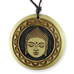 ISLAND PIERCINGS Halskette Anhänger Amulett Buddha Design aus Holz längnverstellbar N300 von ISLAND PIERCINGS