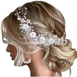 ISLHJDD Blumen-Hochzeits-Haar-Ranken-Kristall-Braut-Stirnband, Abschlussball-Haarschmuck, Braut-Haarspange für Frauen und Mädchen (Silber) von ISLHJDD