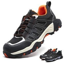 ISOOUS Arbeitsschuhe Herren Sicherheitsschuhe Damen Leicht Sportlich mit Stahlkappe Schwarz Orange 37 von ISOOUS