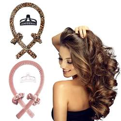 Heatless Curls Band,Samt Hair Curler Ribbon 2stück,Tik Tok Rutschfest Heatless Lockenwickler mit Haarnadel,Wave Formers über Nacht,Locken Ohne Hitze Band (Rosa & Leopardenmuster) von ISOVNUS