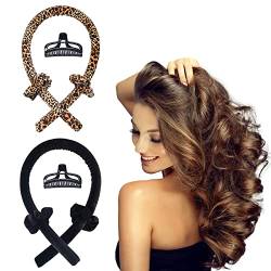 Heatless Curls Band,Samt Hair Curler Ribbon 2stück,Tik Tok Rutschfest Heatless Lockenwickler mit Haarnadel,Wave Formers über Nacht,Locken Ohne Hitze Band (Schwarz & Leopardenmuster) von ISOVNUS