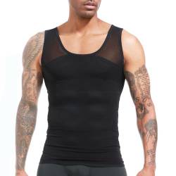 ISUP Herren Bauchweg Body Shaper Shirt Brust Kompression Tank Top Bauchkontrolle Unterhemd Shaperwear, schwarz 2, XL von ISUP