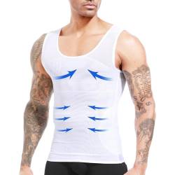 ISUP Herren Bauchweg Body Shaper Shirt Brust Kompression Tank Top Bauchkontrolle Unterhemd Shaperwear, weiß 2, 3X-Groß von ISUP