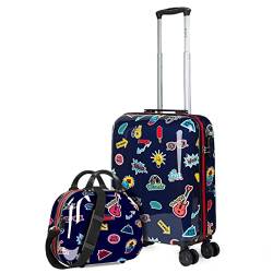 ITACA - Kinderkoffer Mädchen - Kinder Kofferset. Kinderkoffer mit Rollen - 4 Rädrig Reisekoffer Kinder. Langlebiger Kinder Trolley. Reisekoffer für Kinder 702250B, Marine Blau von ITACA