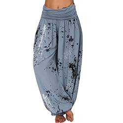 ITALY MODA Aladin Sommerhose Pluderhose Haremshose Pumphose Strandhose Klekse XS-L (XS-L, Blaugrau) von ITALY MODA