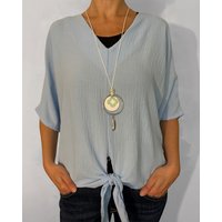 ITALY VIBES Kurzarmbluse - Bluse ESTELA - geknotet - gratis Kette - ONE SIZE passt hier Gr. S - XXL, - mit gratis Kette von ITALY VIBES