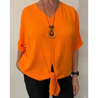 ITALY VIBES Kurzarmbluse - Bluse ESTELA - geknotet - gratis Kette - ONE SIZE passt hier Gr. S - XXL, - mit gratis Kette von ITALY VIBES