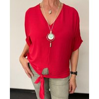 ITALY VIBES Kurzarmbluse - Bluse ESTELA - geknotet - gratis Kette - ONE SIZE passt hier Gr. S - XXL, - mit gratis Kette von ITALY VIBES