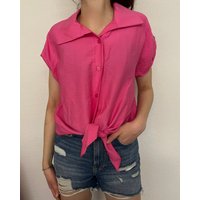 ITALY VIBES Kurzarmbluse - ZOE - Bluse - geknotet - cropped - ONE SIZE passt hier Gr. XS - L von ITALY VIBES