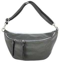 Damen echt Leder Tasche Brusttasche Crossbody Schultertasche Umhängetasche Gürteltasche Crossover Ledertasche Slingntasche Unisex Bag Dunkelgrau L von ITALYSHOP24-COM